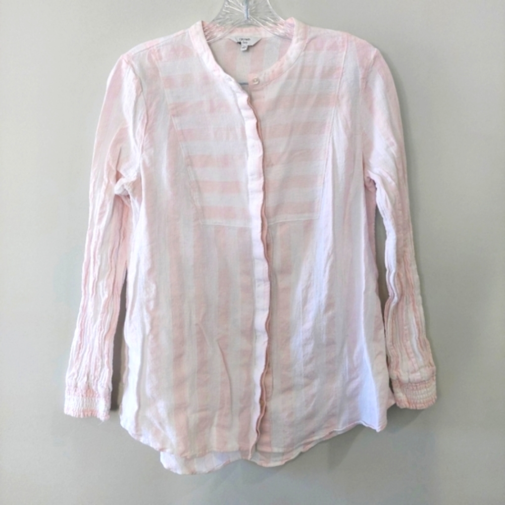 Crown & Ivy blouse Medium pink white stripes long sleeve button-up